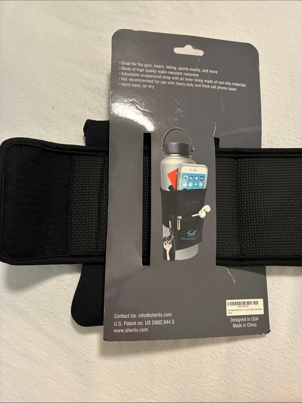 Black Water Bottle Pouch with Phone Pocket